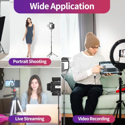 2 Pack LED Video Light with 53inch Adjustable Tripod Stand (15W / 23-53inch)