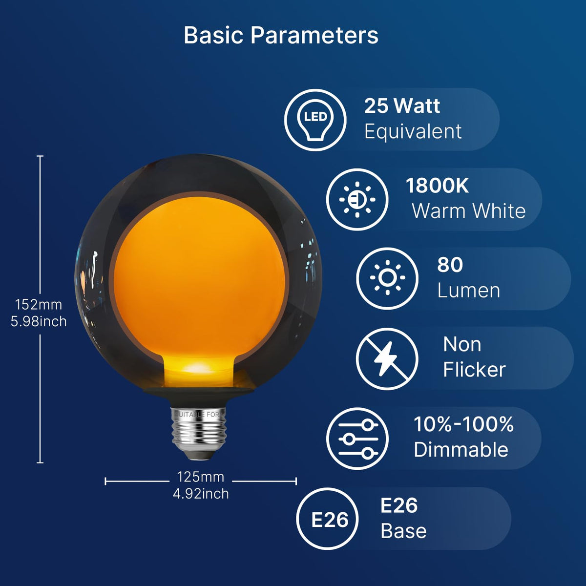 G125 Decorative Large Globe LED Bulb (1800k-80lm)