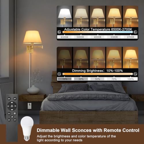 Remote Control Dimmable Wall Sconce (Oak color-Remote / Large)