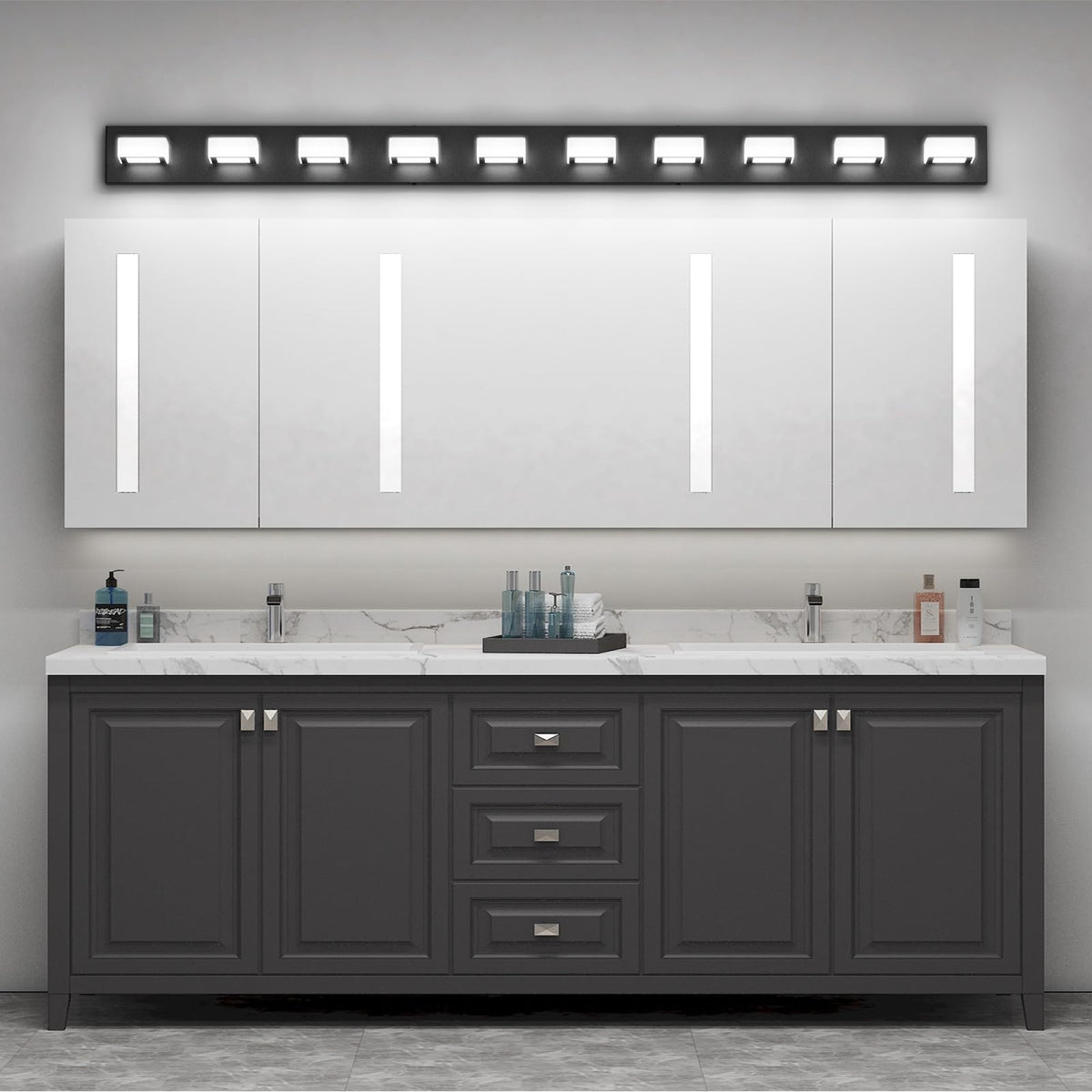 66inch Matte Black Bathroom Vanity Lights Metal Acrylic LED Modern Black Bathroom Wall Lighting Fixtures (Black-White light / 66 inch)