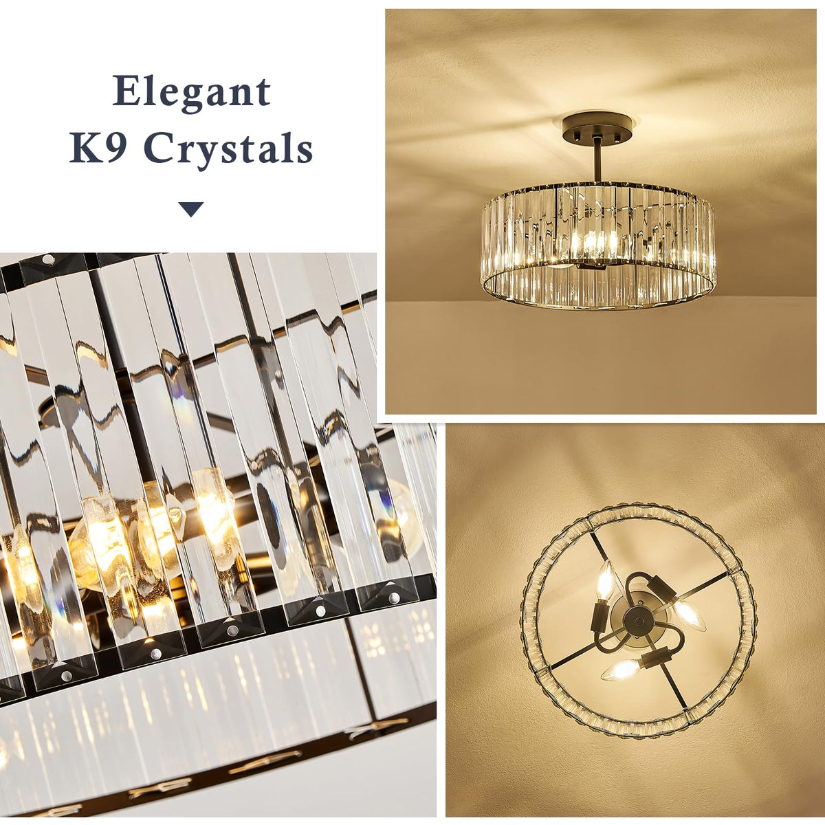 Crystal Black Ceiling Light (Black / 15.7 Inch)