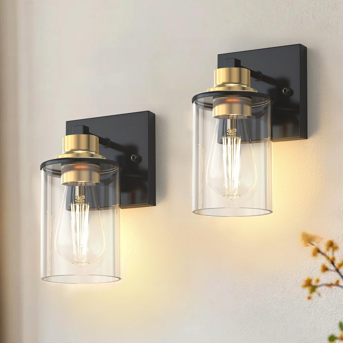 Wall Sconces Set of 2 Bathroom Vanity Light Fixtures (Black and Gold / 1-Light)