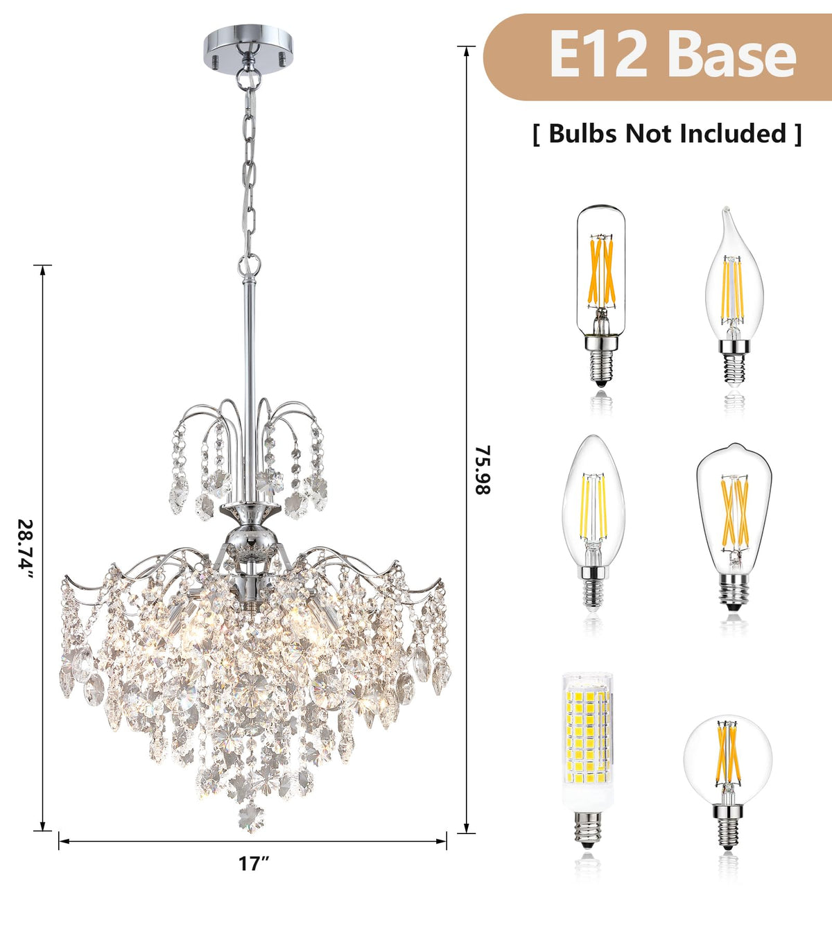 Modern Crystal Chandelier Chrome Pendant Light 6 Lights for Dining Room Kitchen Island Entryway Bathroom Hallway UL Listed (Chrome-6Light)