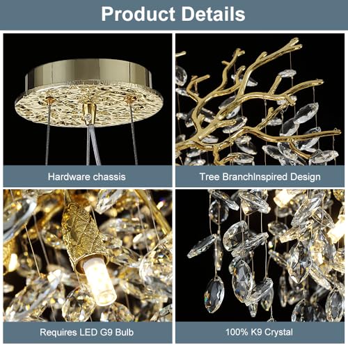 Modern Crystal Tree Branches Chandelier (Gold / Round 30")