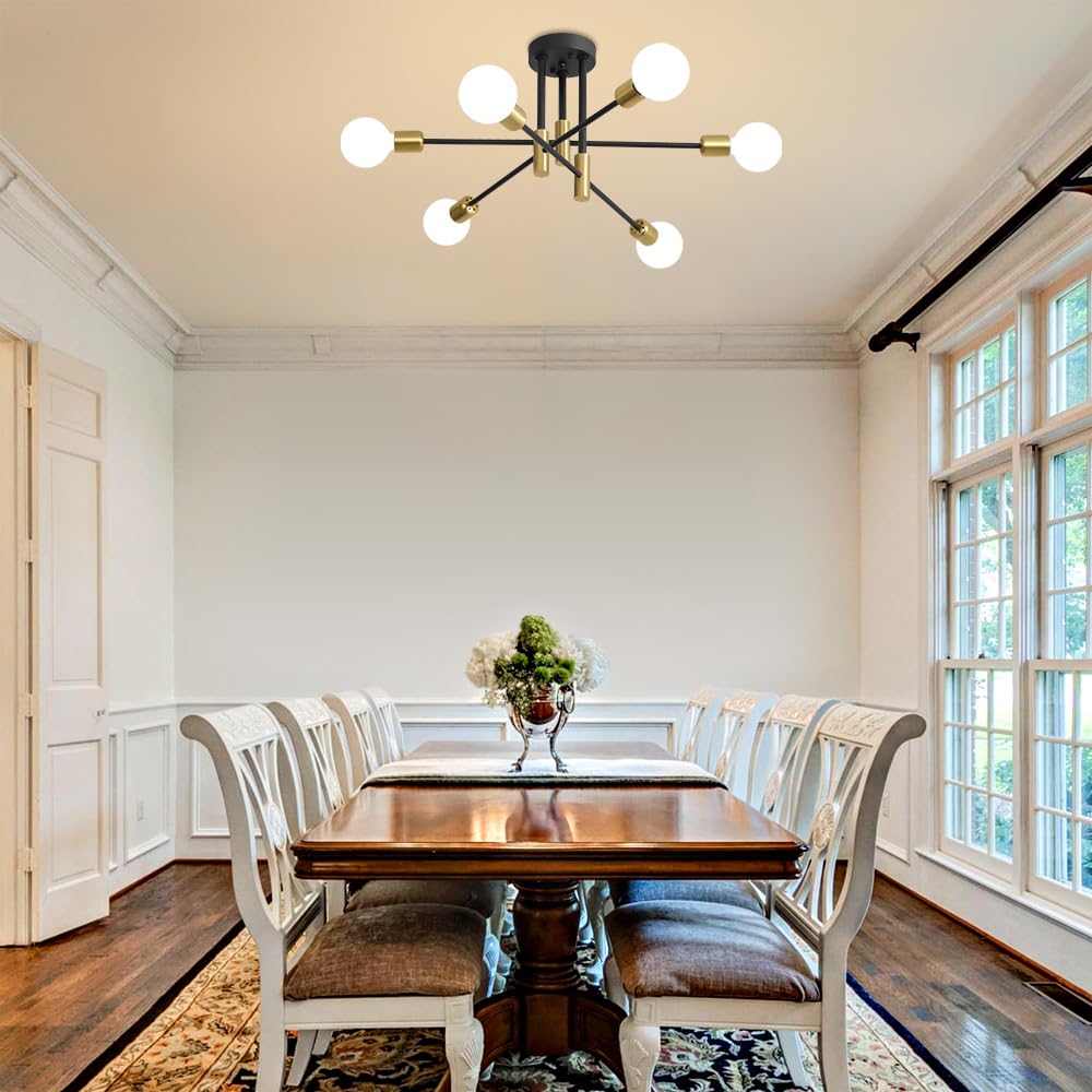 Modern Chandelier Ceiling Light Fixture (Black Gold / 6-Light no lampshade)