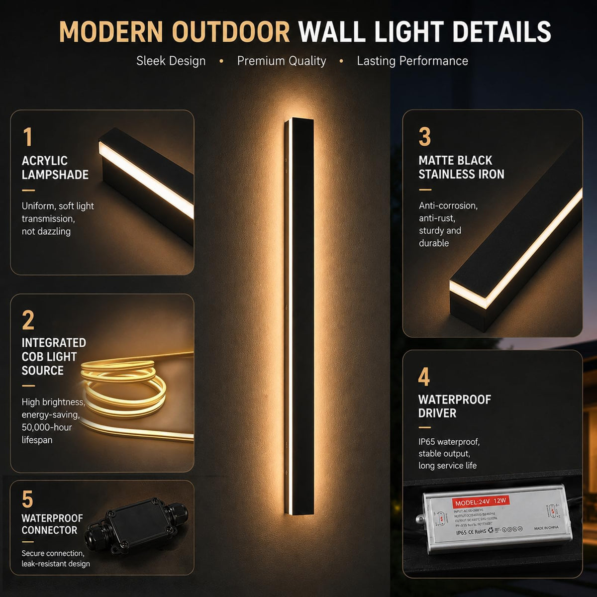 59 Inch Outdoor Wall Lights (3000K Warm Light / 1pack-59inch*2inch)