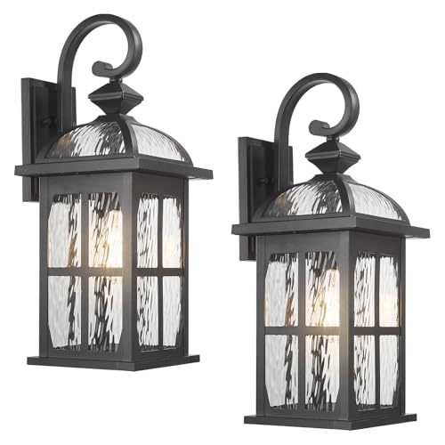 2pcs Large Outdoor Wall Light (Black-Water Ripple Glass / Large-2 Pack)