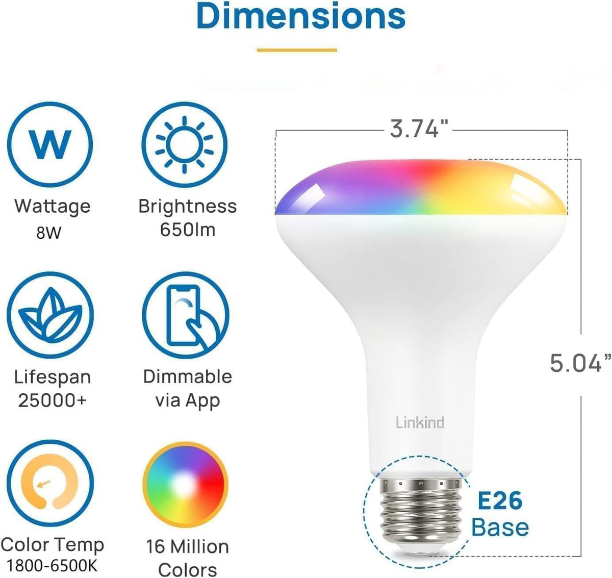 Matter BR30 Smart Light Bulbs (Single-zone / 650lm-4pk)