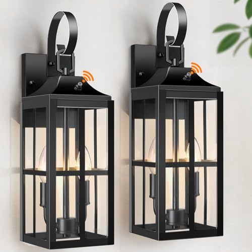 2 Pack 19" Large Outside Modern Wall Sconce Light Fixture Dusk to Dawn (Black-DTD-2)
