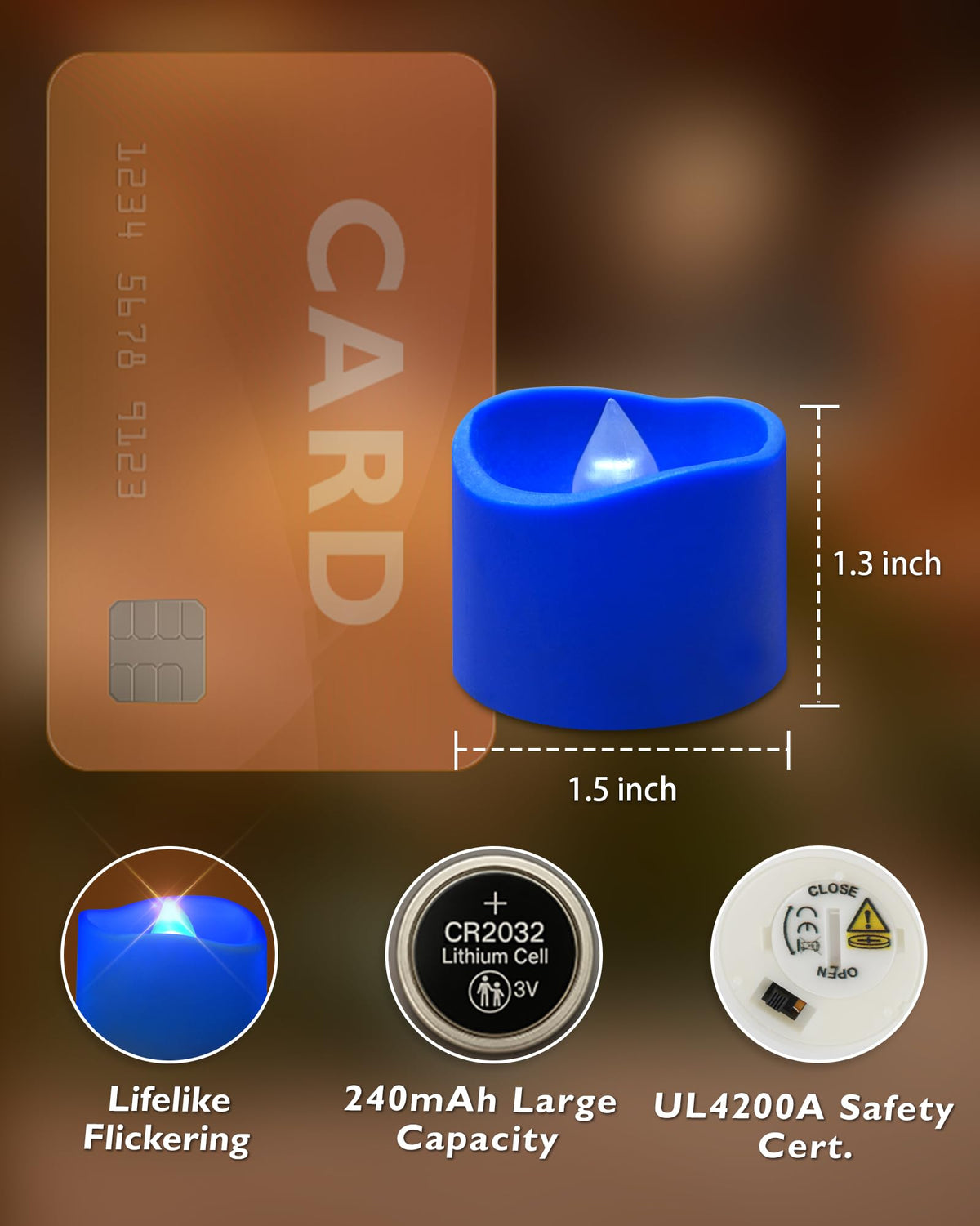 Blue Flameless Battery Tea Light Candles - 12 Pack