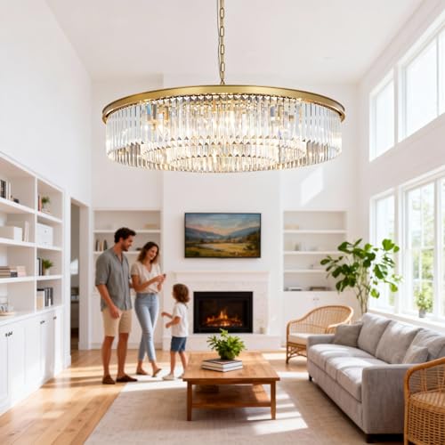 Brushed Copper Crystal Chandeliers Modern Contemporary Ceiling Lights Fixtures Pendant Lighting for Dining Living Room Chandelier D43 (D43" / Brass)