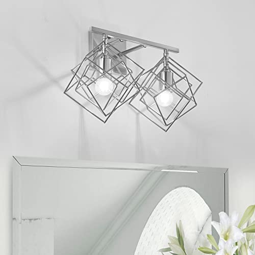 Bathroom Vanity Light with 2 Bulbs Bathroom Light Fixtures Over Mirror with 2 Rotatable Cube Shades Modern Wall Mounted Silver Brushed Nickle (Brushed Nickel / 2-Lights ( 16" Width ))