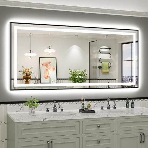 77x36 Inch LED Bathroom Mirror with Black Frame (Backlit+front Lit With Black Frame / 77"L x 36"W)