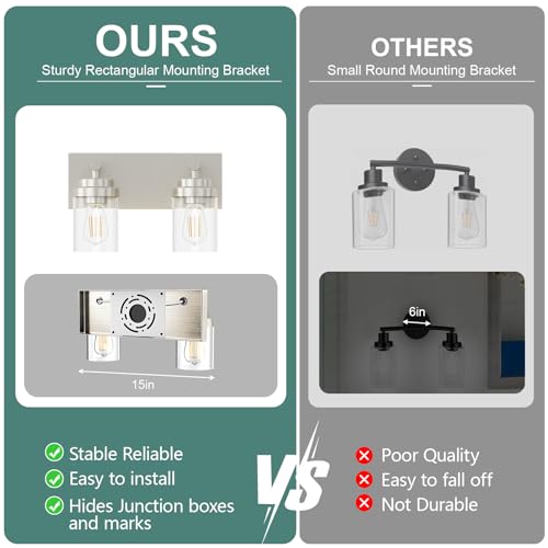 Bathroom Vanity Light Fixture (Nickel-Clear Glass Shade / 15 inch-2-Light)