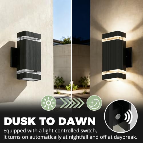 Square Dusk to Dawn Outdoor Wall Lights (4 Packs-Black / Dusk to Dawn)