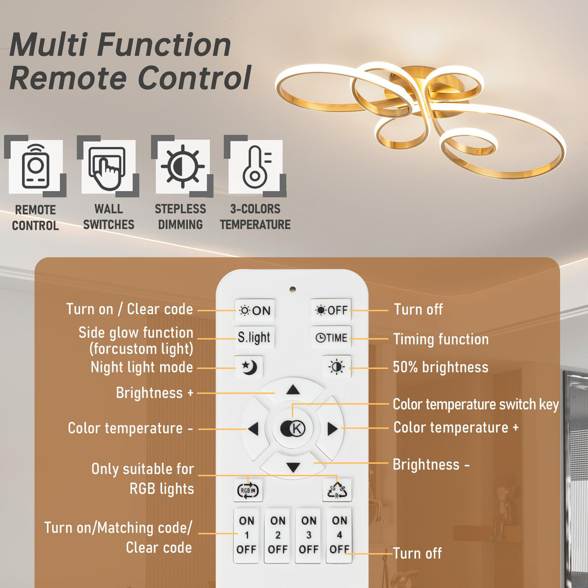 56W Modern LED Ceiling Light (Gold,31.89Inch)