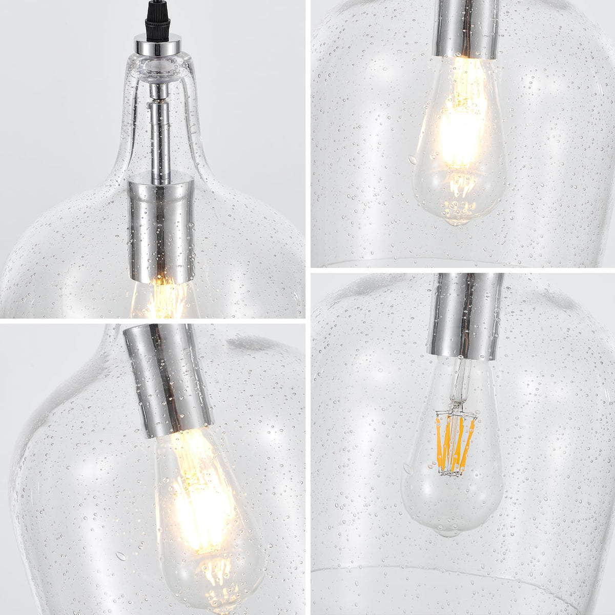 9” Chrome Seeded Glass Pendant Light Modern 1 Light Single Dome Pendent Lighting Fixtures for Kitchen Island Dining Room Hallway (Chrome-Seeded)