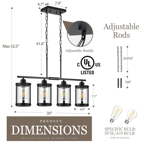 Matte Black 4 (Black + Clear Glass / 4-Light, Linear)
