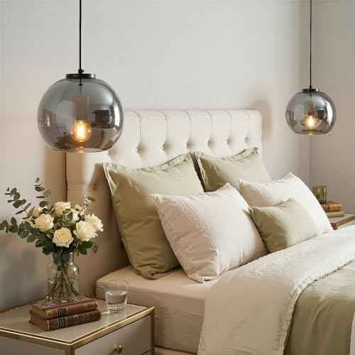Mirror Smoke Gray Glass Pendant Lights Kitchen Island (Mirror Smoke Gray(7.87 in) / 2-Pack)