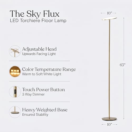 Sky Flux Dimmable LED Floor Lamp (Antique Brass)