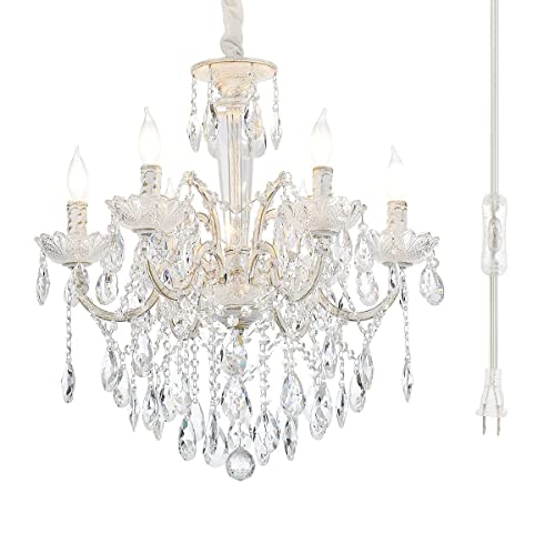 6 Lights K9 Crystal Candle Chandelier Modern Luxurious Light Candle Pendant Lamp Ceiling Living Room Lighting Plug in Chandelier for Dining Living Room Bedroom Hallway Entry (W6039-6-White)