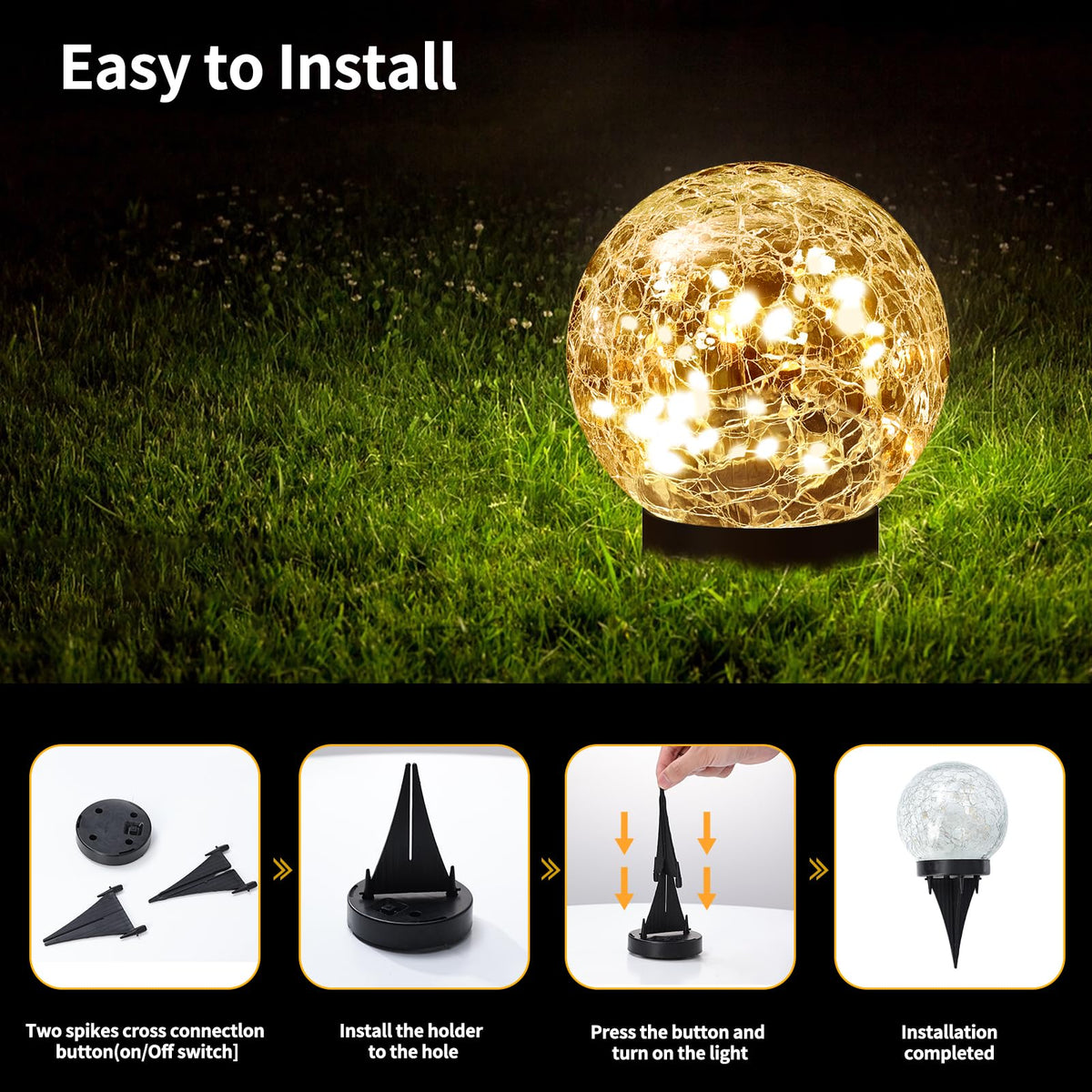 Solar Globe Lights Outdoor Waterproof (Warm White / 2 Globes)