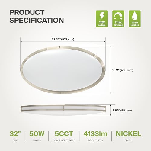 LED 32" Oval Flush Mount Lighting (Brushed Nickel)