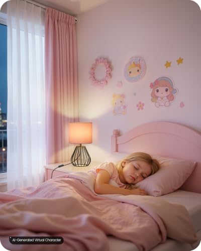 Pink Table Lamp for Girls' Room (Pink + Black)