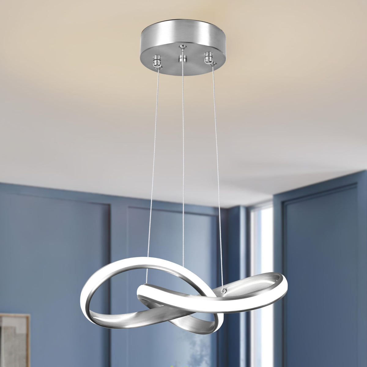 Modern LED Pendant Light Fixture Contemporary Round Ring Chandelier Nickel with 4500K and 59in Height Adjustable Hanging Lamp for Kitchen Island Hallway Foyer Closet Corridor (Nickel / 12 Inch)