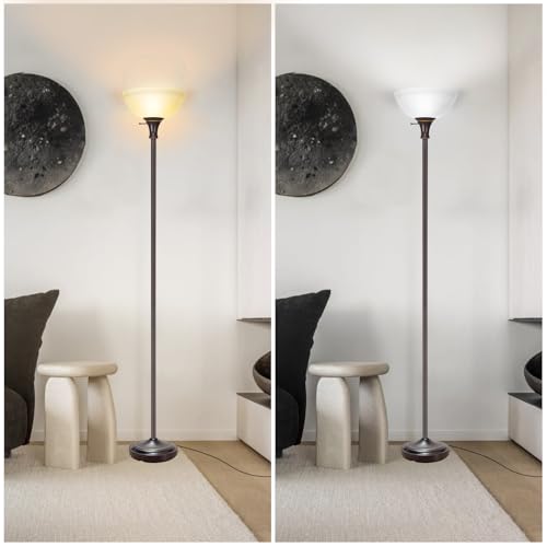 Floor Lamp Frosted White Glass Bowl Shade (Bowl Shade Lamp-Brown)