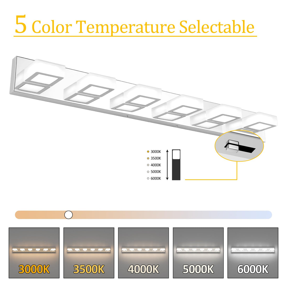 Modern Chrome Bathroom Vanity Lights 5 Color Temperature Dimmable Acrylic Modern LED Bathroom Vanity Lighting Fixtures Chrome 40.4inch (Chrome-5 CCT / 40.4 inch)