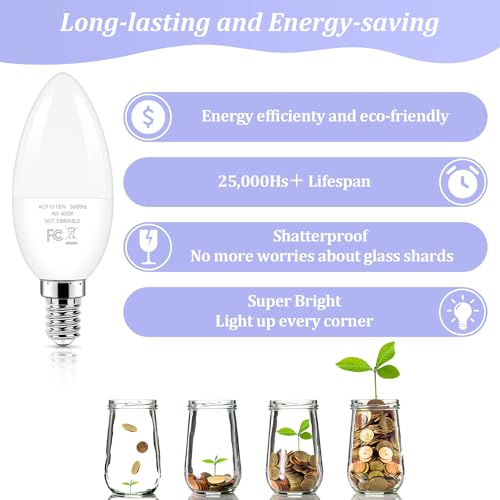LED Candelabra Light Bulbs 40W Equivalent (4000k Natural White / 6 Pack)