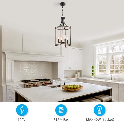 Farmhouse Chandeliers for Dining Room (Black Wood Grain)