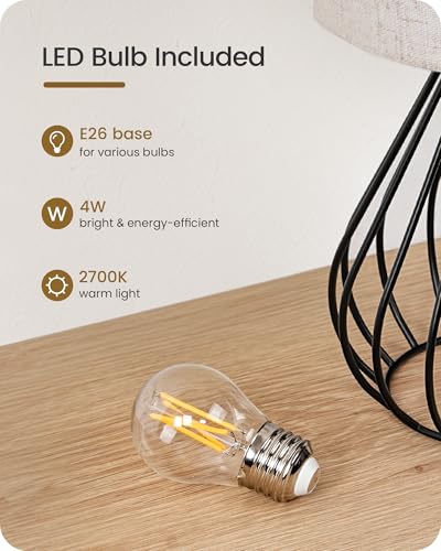Small Bedside Table Lamp (Beige + Black)