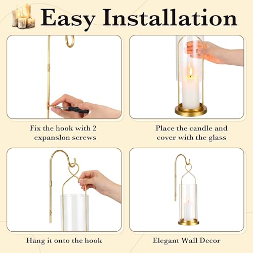 Set of 2 Gold Wall Candle Sconces Decor Wall Candle Holder for Pillar Candles (Gold)