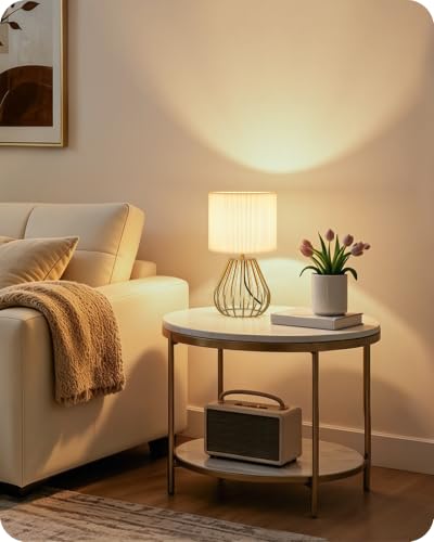 Gold Table Lamp with Pleated Lampshade (White Pleated + Gold)