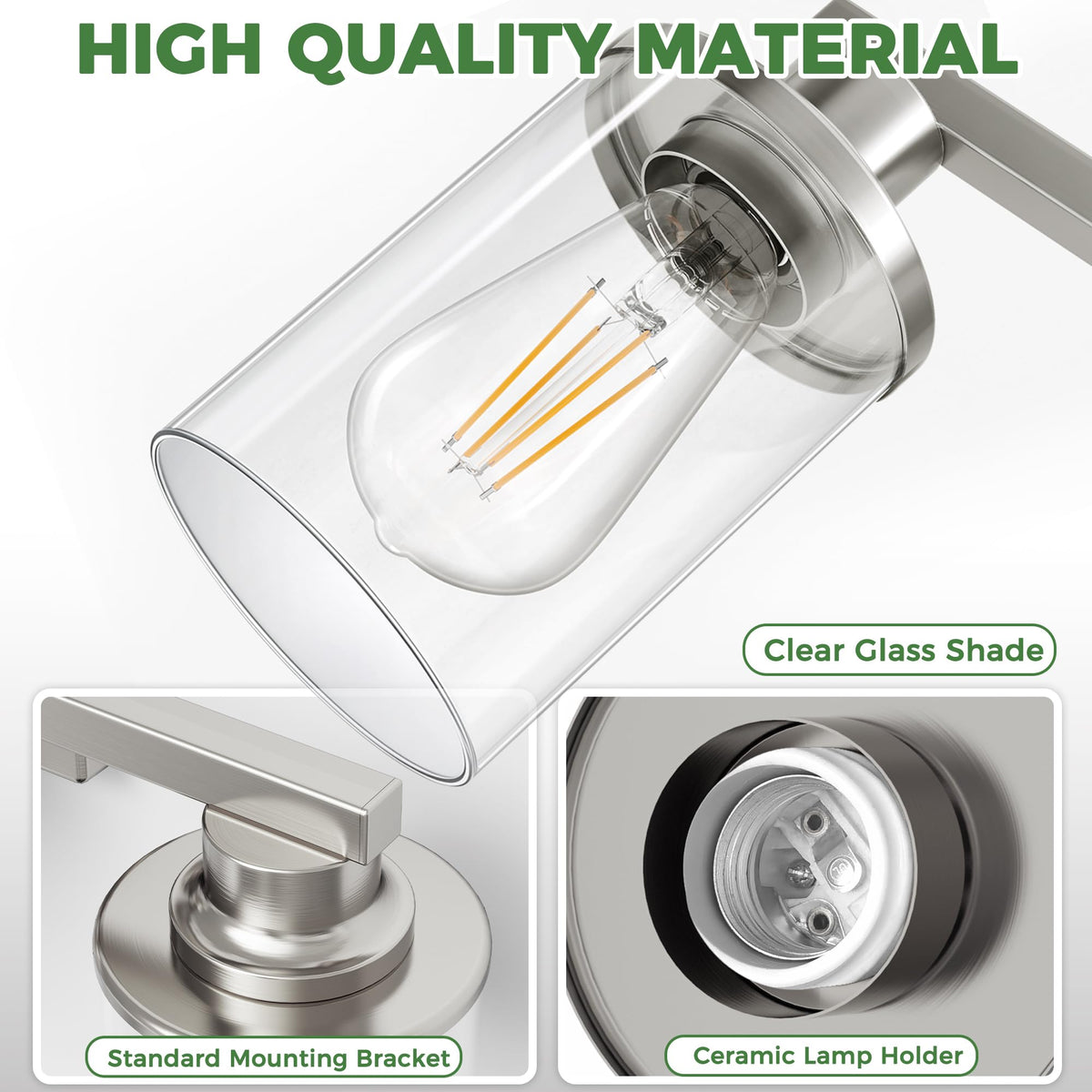 Nickel Bathroom Vanity Light Fixture Over Mirror 17 Inch 3 (Nickel / 3-Light (17inch))
