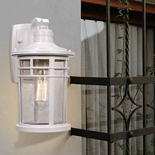 Outdoor Porch Lights Wall Mount (White-Seeded Glass / 11.81")