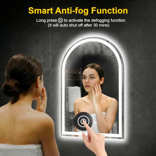 Arched LED Bathroom Mirror with Lights (3 Light Modes Arched / 36"L x 24"W)