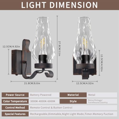 Vintage Battery Operated Wall Sconces Set of 2 (Water Ripple Retro Black / Battery Operated)