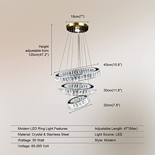 Gold 3 Ring Chandelier Led Pendant Light Hanging Led Chandelier Modern Chandelier for Dining Room Living Room Bedroom