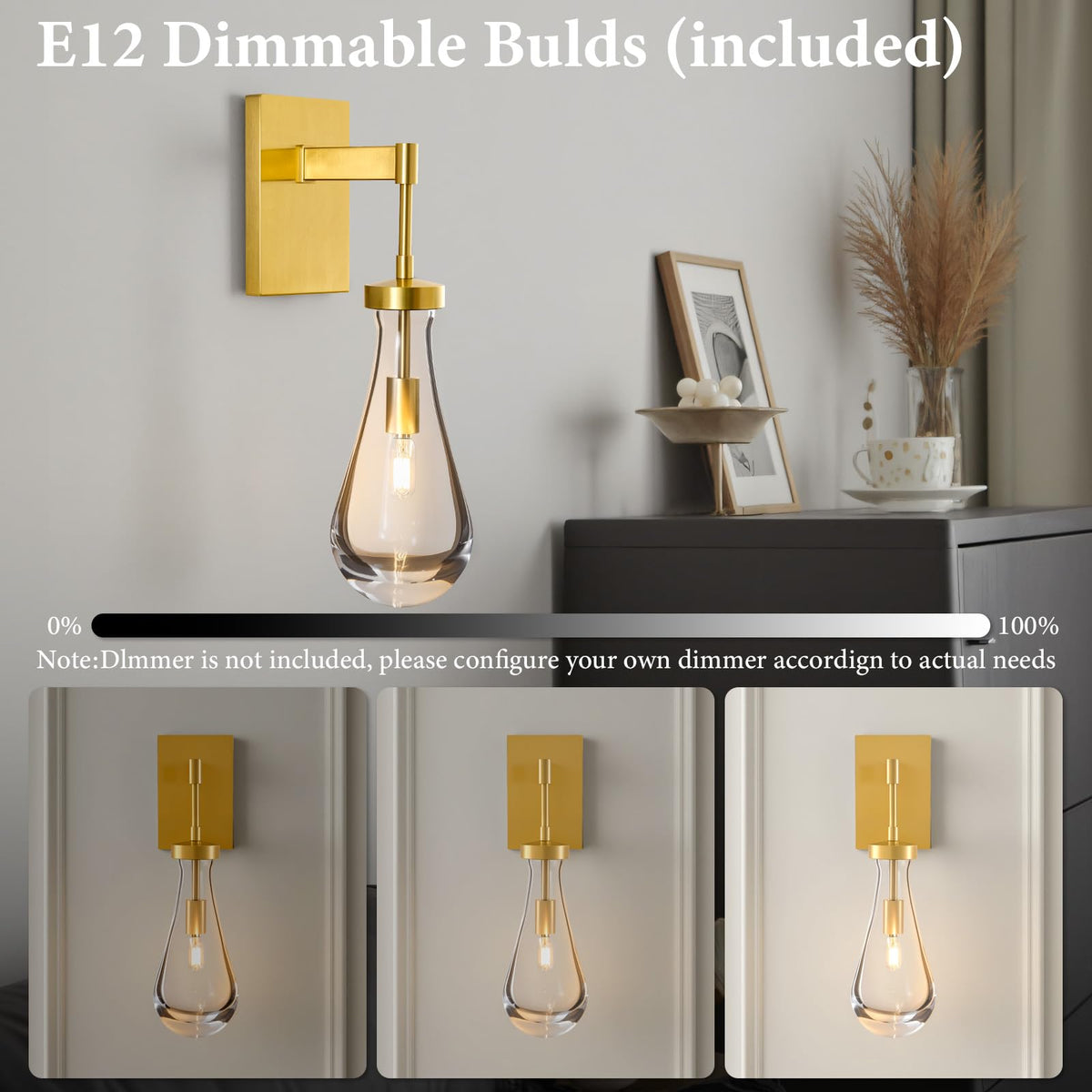 Raindrop Brass Crystal Wall Sconce (Elegant Gold / 1 Pack)
