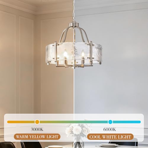 22'' Brushed Nickel Textured Glass Chandelier for Dining Room Light Fixture (Brushed Nickel / 22 Inch)