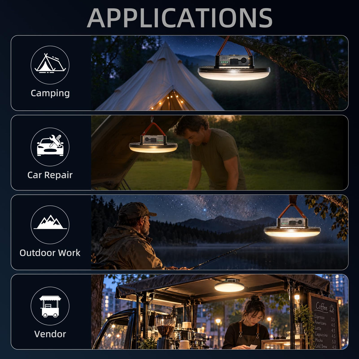 Rechargeable Camping Tent Light Portable LED Lights (60W Dual Light Sources Transparent（Remote）)
