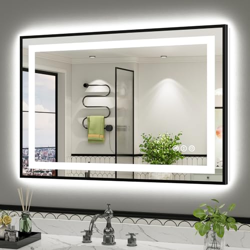 44x30 Inch LED Bathroom Mirror with Black Frame (Backlit+front Lit With Black Frame / 44"L x 30"W)