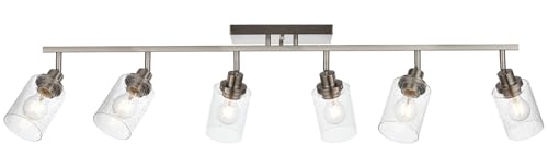 6 Light Brushed Nickel Kitchen Track Lighting Fixtures Ceiling Mount Track Lighting Kit with Bubble Seeded Glass Shade Modern Bathroom Tracking Vanity Lights Ceiling Tracking Accent Shop Light (Brushed Nickel / 6-Light)