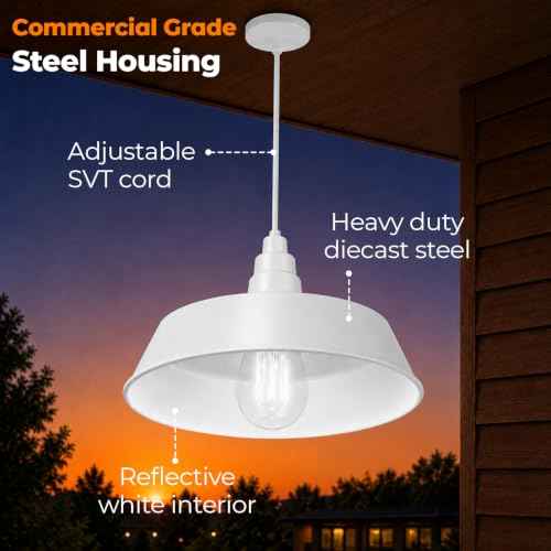17 Inch Industrial White Pendant Barn Light Fixture (White / 1-Pack)