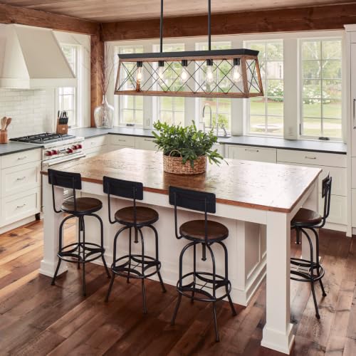 37.8Inches Farmhouse Rectangular Chandelier Rustic (37.8InchesWood)