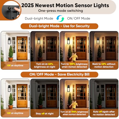 2 Pack 14” Upgraded Motion Sensor Outdoor Wall Lights (Black / 14in)