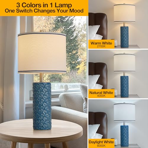 27" Farmhouse Bedside Table Lamp Set of 2 (Bule / 27")